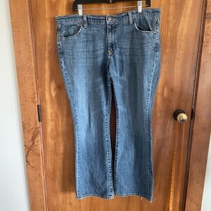 Stylish Blue Flare Jeans with Gold Stitching